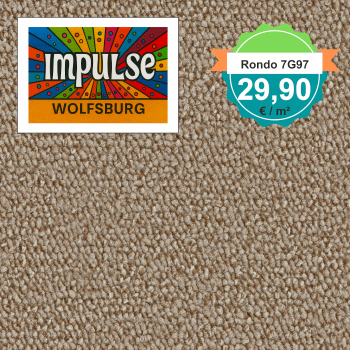 Vorwerk Teppichboden in Draufsicht – karamellfarbene Schlingenware mit gleichmäßiger Struktur, warme Optik und solide Verarbeitung